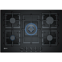 Neff T27CS59S0 75cm Five Zone Gas-on-glass Hob Black With Cast Iron Pan Stands