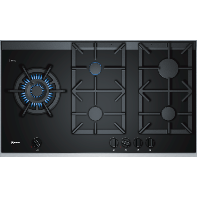 GRADE A2 - Neff T29TA79N0 90cm Five Burner Gas-on-glass Hob Black With Cast Iron Pan Stands