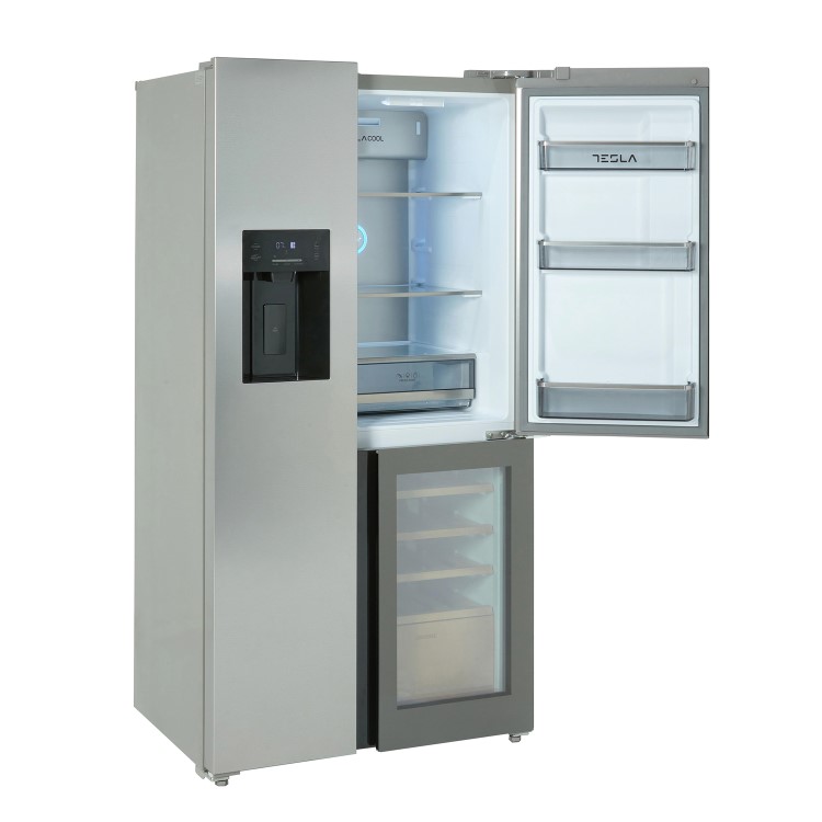 Tesla 529 Litres French Style American Fridge Freezer - Inox
