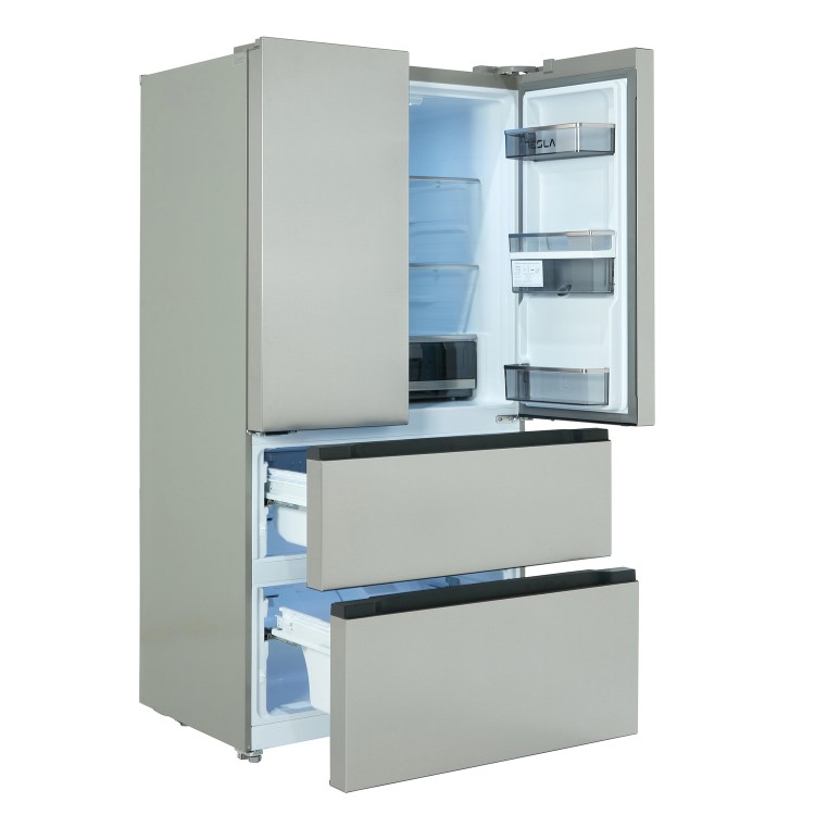 Tesla 539 Litres French Style American Fridge Freezer - Inox