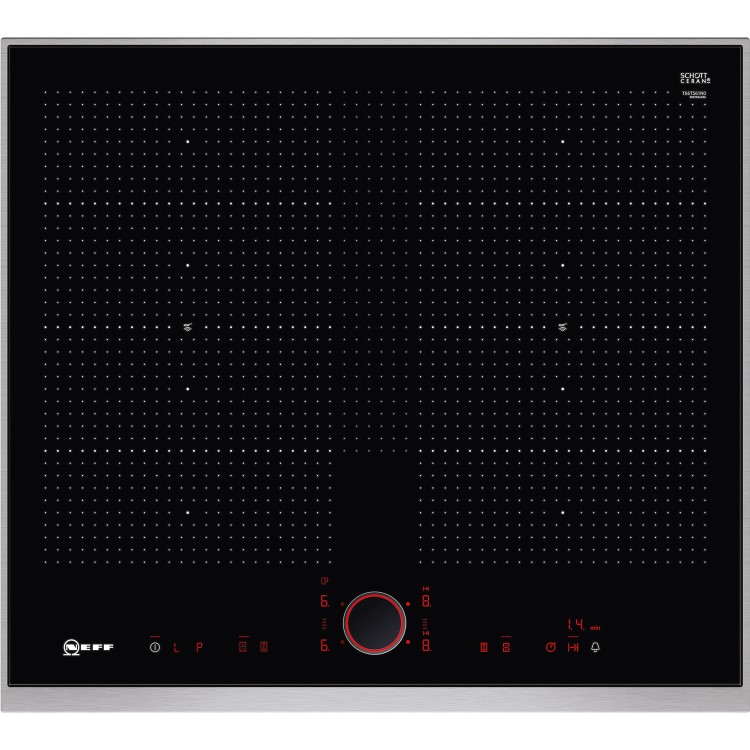Neff T66TS61N0 59cm TwistPad Fire Control Four Zone Induction Hob With 2 FlexInduction Zones Black With Stainless Steel Frame