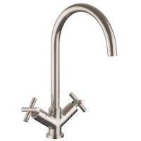 Rangemaster Brushed Steel Twin Lever Monobloc Kitchen Tap - Aquaclassic