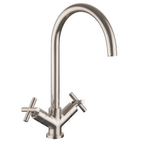 Rangemaster Brushed Steel Twin Lever Monobloc Kitchen Tap - Aquaclassic