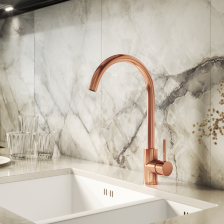 Single Lever Brushed Copper Monobloc Kitchen Mixer Tap - Enza Tamara ...