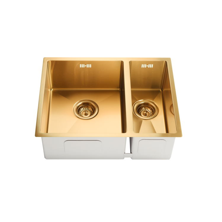 1.5 Bowl Undermount Brushed Brass Stainless Steel Kitchen Sink - Enza Tamara