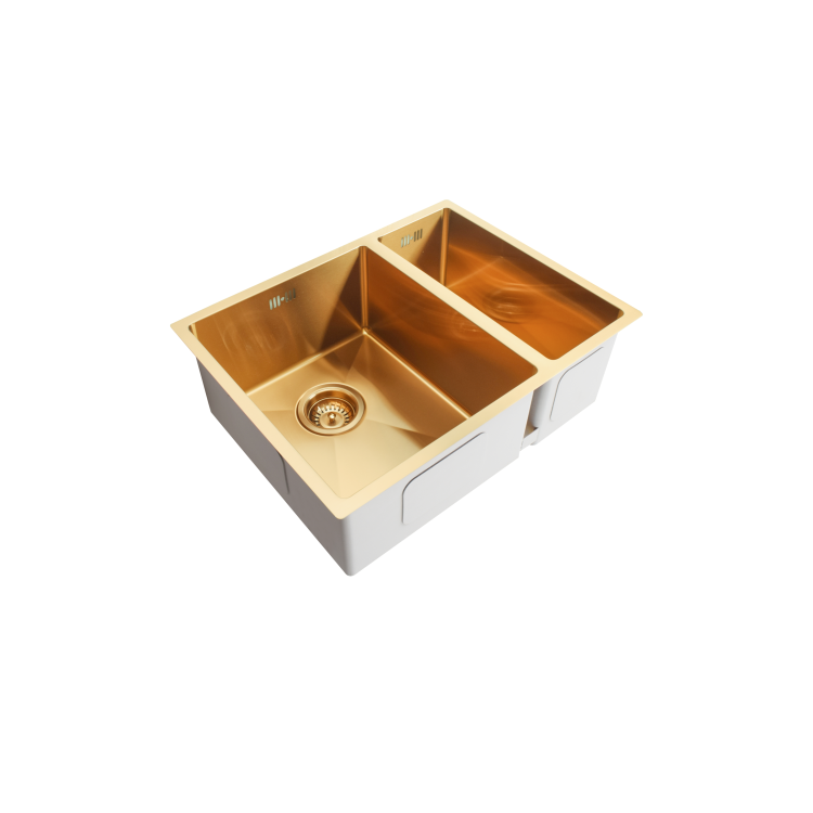 1.5 Bowl Undermount Brushed Brass Stainless Steel Kitchen Sink - Enza Tamara