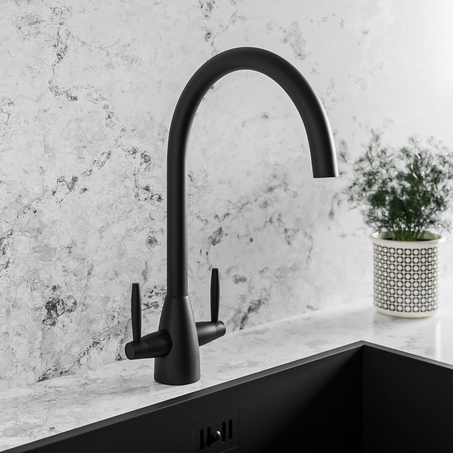 Black Dual Lever Monobloc Kitchen Mixer Tap - Enza Tamara Black Dual Lever Monobloc Kitchen Mixer Tap - Enza Tamara
