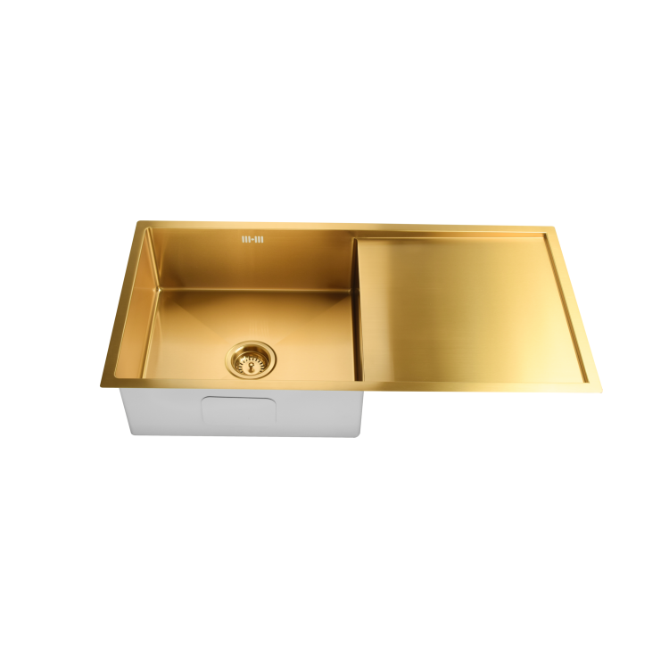 ONLY OPENED - Single Bowl Inset Brushed Brass Stainless Steel Kitchen Sink - Enza Tamara