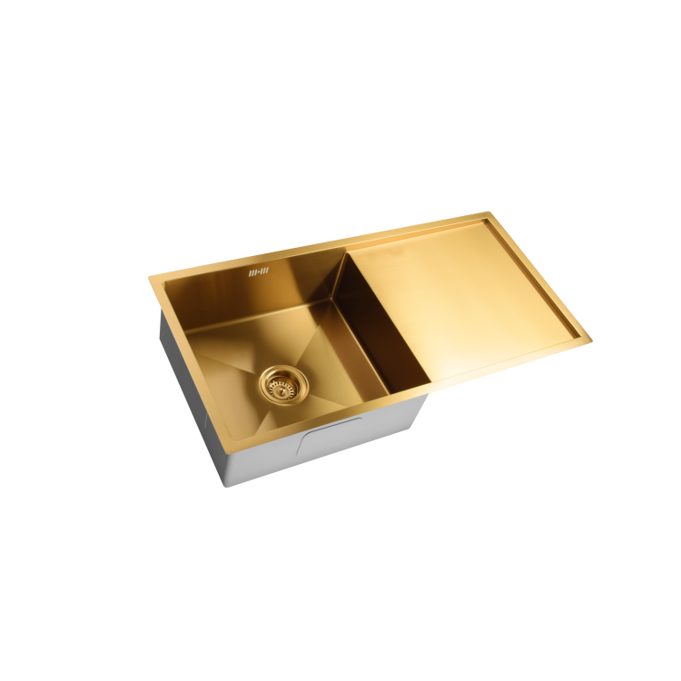 ONLY OPENED - Single Bowl Inset Brushed Brass Stainless Steel Kitchen Sink - Enza Tamara