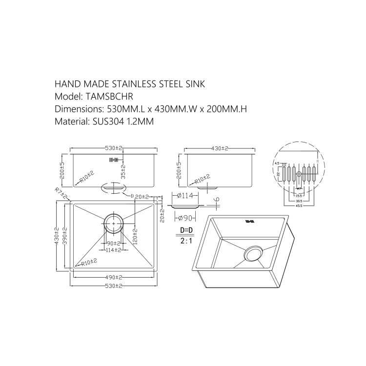 Single Bowl Undermount Chrome Stainless Steel Kitchen Sink - Enza Tamara