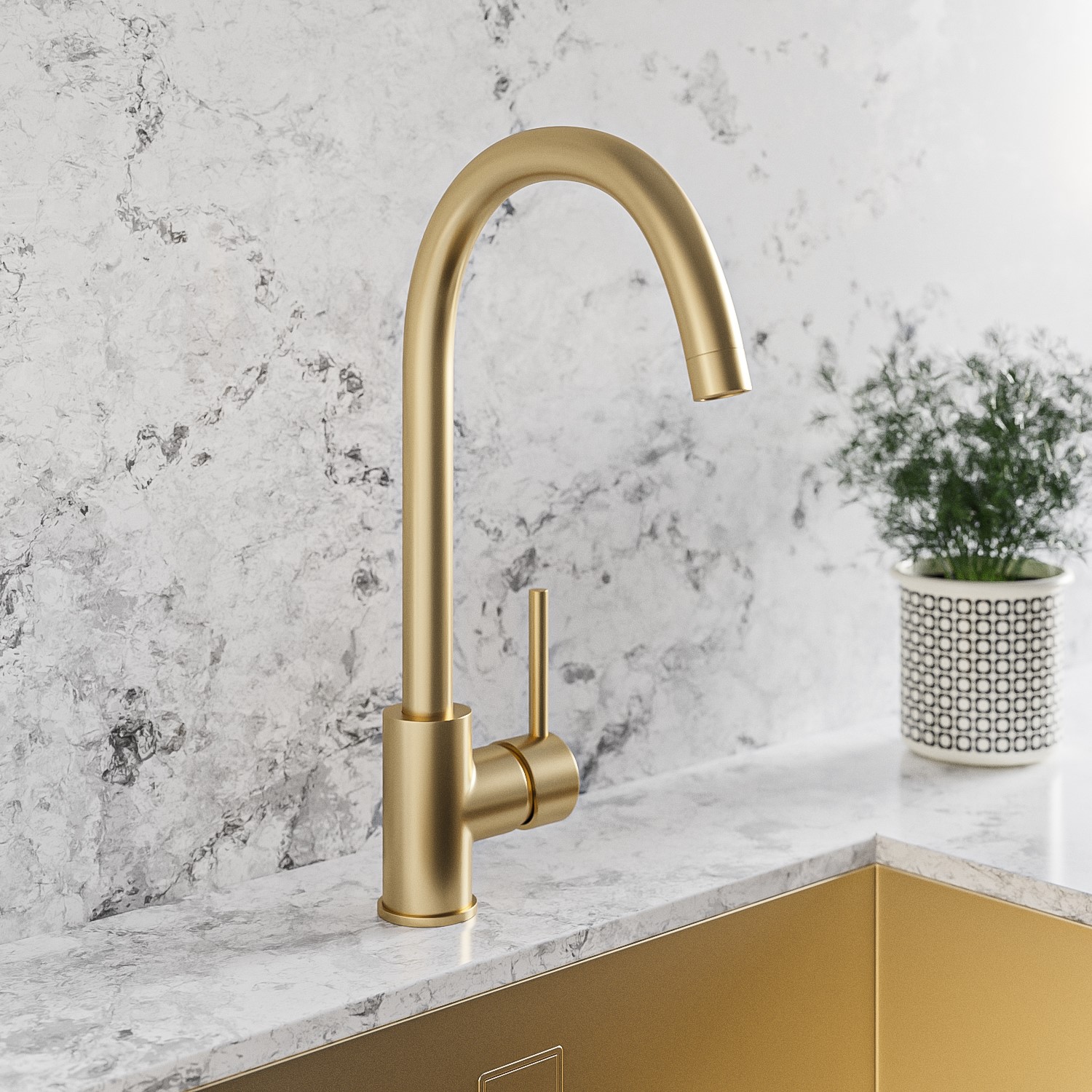 Brushed Brass Single Lever Monobloc Kitchen Mixer Tap - Enza Tamara