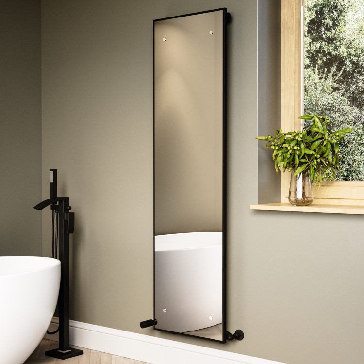Black Vertical Single Panel Mirrored Radiator 1600 x 452mm - Tanami