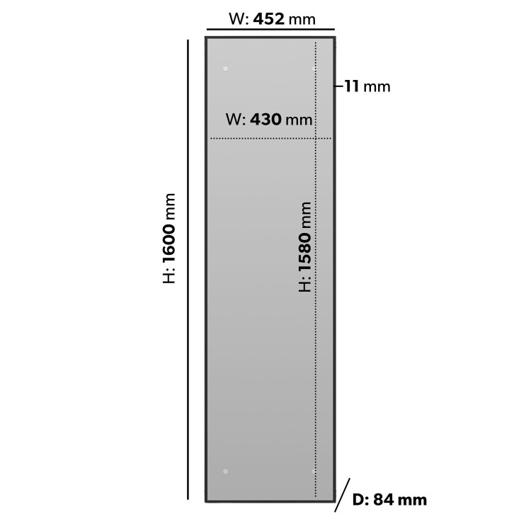 Black Vertical Single Panel Mirrored Radiator 1600 x 452mm - Tanami