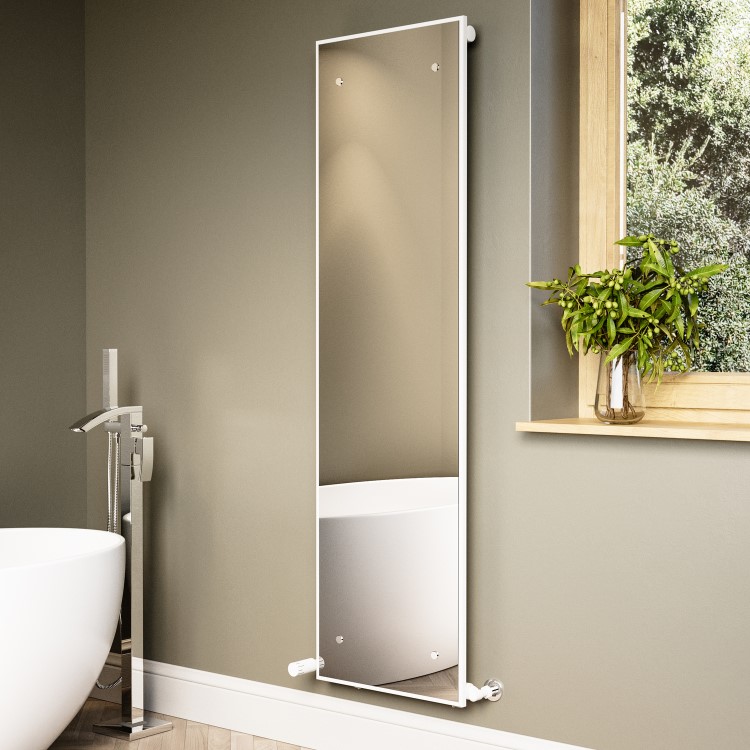 White Vertical Single Panel Mirrored Radiator 1600 x 452mm - Tanami