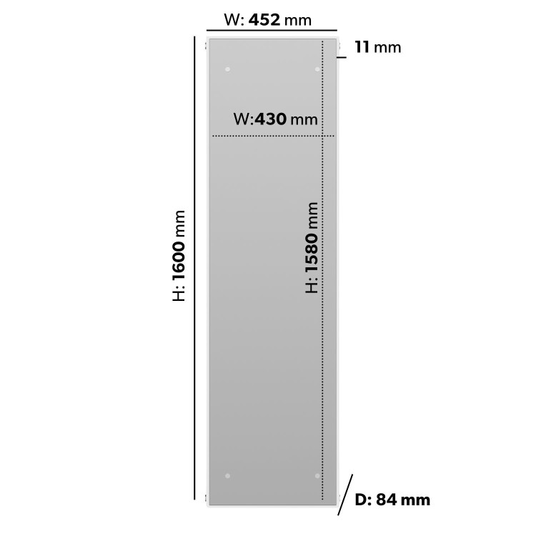 White Vertical Single Panel Mirrored Radiator 1600 x 452mm - Tanami