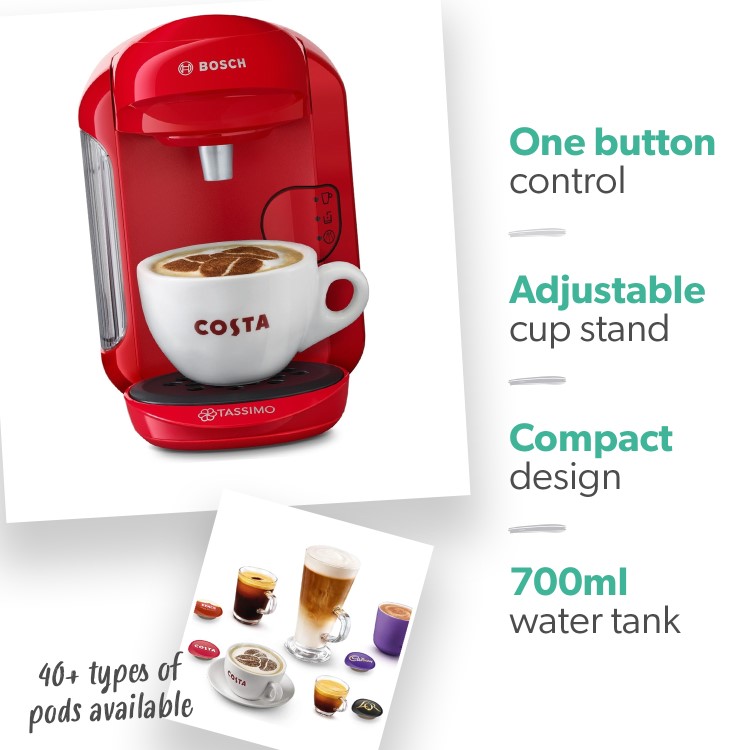Tassimo by Bosch Vivy 2 Pod Coffee Machine - Red