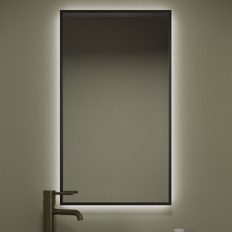 Rectangular Black Backlit Heated Bathroom Mirror with Lights 700 x 400mm - Taurus