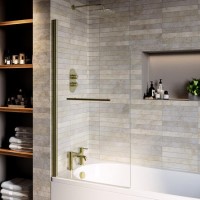 Brass Hinged Shower Bath Screen with Towel Rail 1450 x 775mm - Taurus Brass Hinged Shower Bath Screen with Towel Rail 1450 x 775mm - Taurus