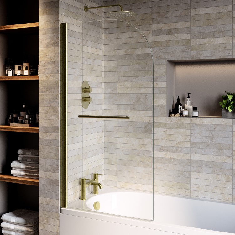 Brass Hinged Shower Bath Screen with Towel Rail 1450 x 775mm - Taurus