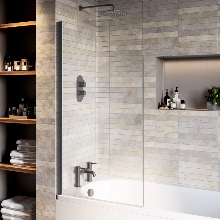 Gunmetal Grey Hinged Shower Bath Screen 1450 x 775mm - Taurus