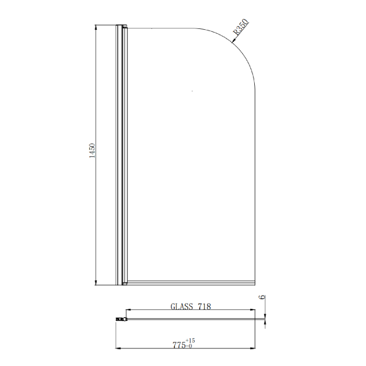 Gunmetal Grey Hinged Shower Bath Screen 1450 x 775mm - Taurus