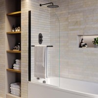 Black Hinged Shower Bath Screen with Towel Rail 1450 x 775mm - Taurus Black Hinged Shower Bath Screen with Towel Rail 1450 x 775mm - Taurus