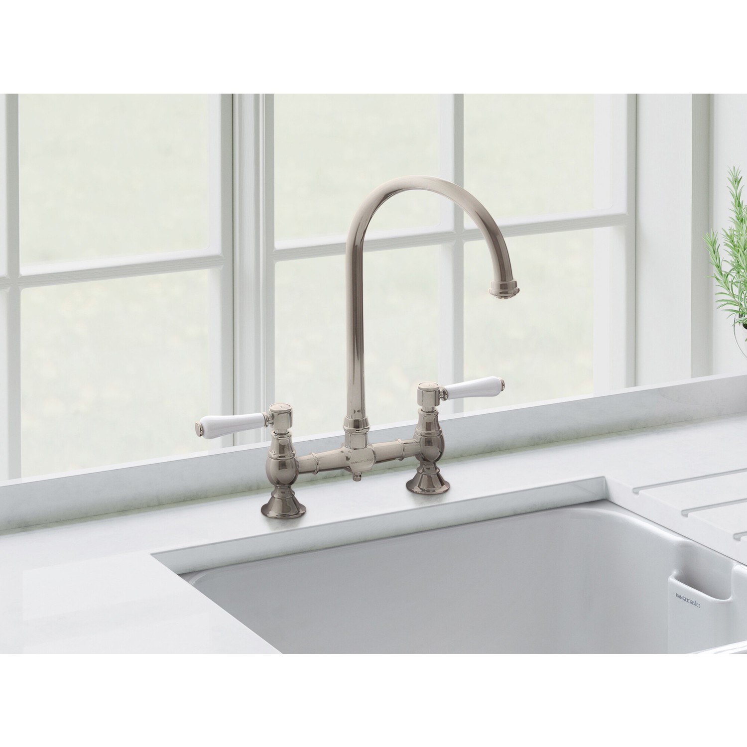 Rangemaster Belfast Brushed Dual Lever Bridge Kitchen Tap