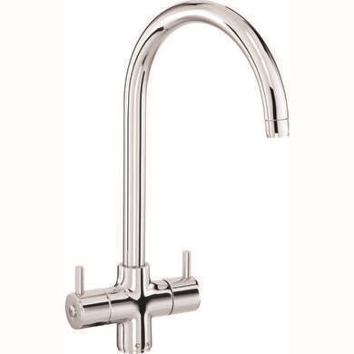 CDA Chrome Twin Lever Swan Neck Kitchen Tap