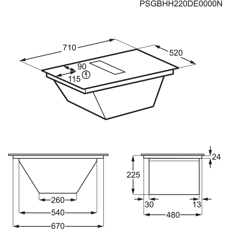 AEG 6000 Series 70cm 4 Zone Venting Induction ExtractorHob