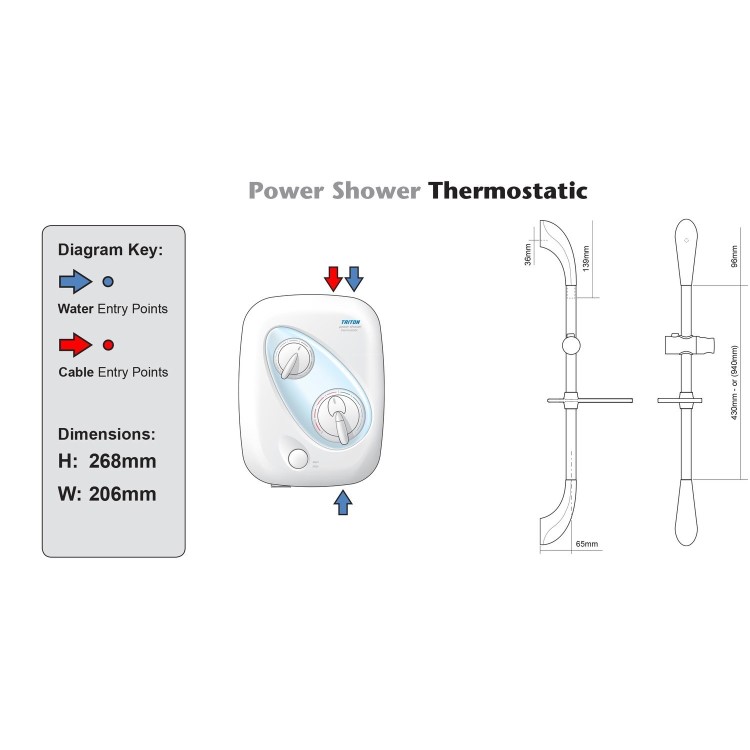 Triton Showers Thermostatic Power Shower - Satin