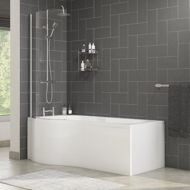 Palham Left Hand P Shape Bath with Side Panel & Shower Screen - 1500 x 700mm