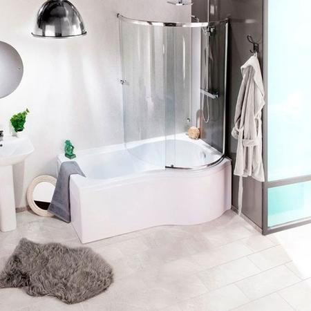 Palham Right Hand P Shape Bath 1500 with Side Panel & Shower Screen 1500 x 700mm