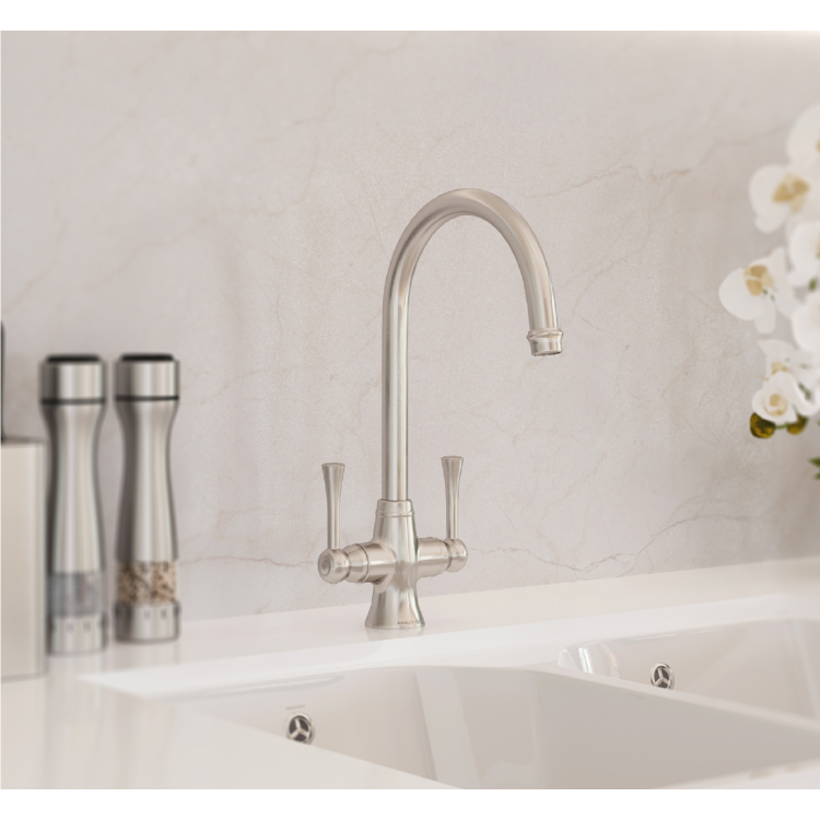 Rangemaster Estuary Dual Lever Monobloc Kitchen Mixer Tap - Brushed Nickel