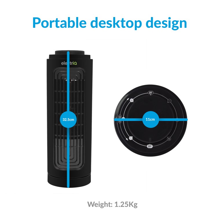 electriQ 13 Inch Quiet Oscillating Tower Fan - Black
