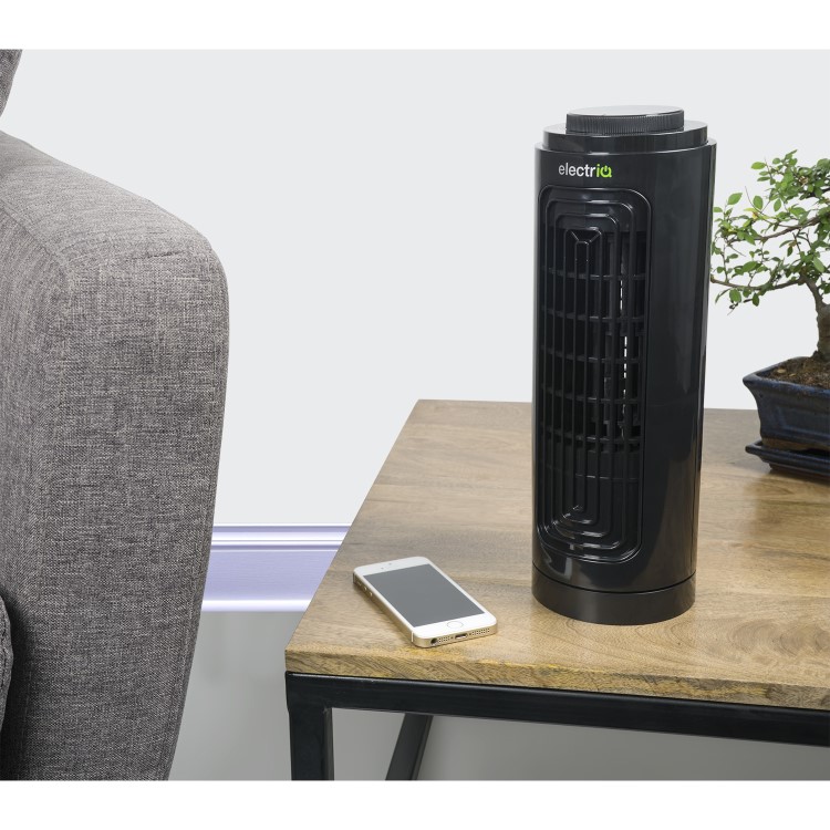 electriQ 13 Inch Quiet Oscillating Tower Fan - Black