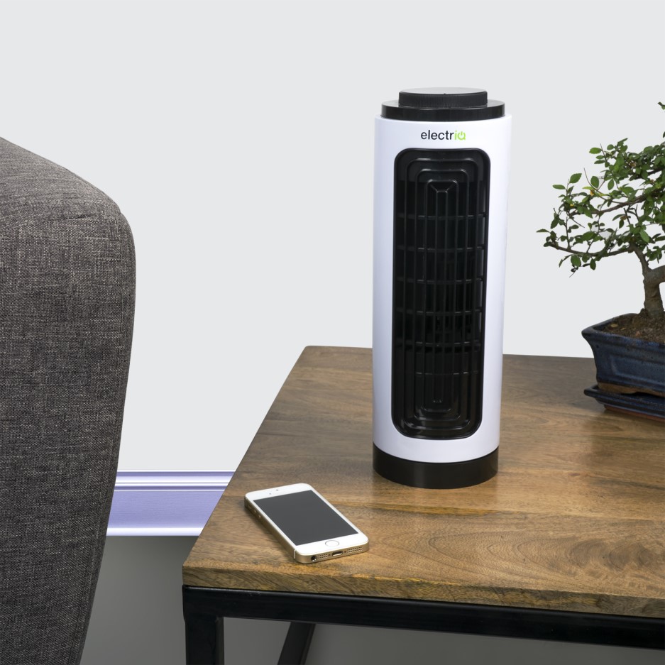 electriQ Slim Tower Fan with Oscillation and 3 speed settings White