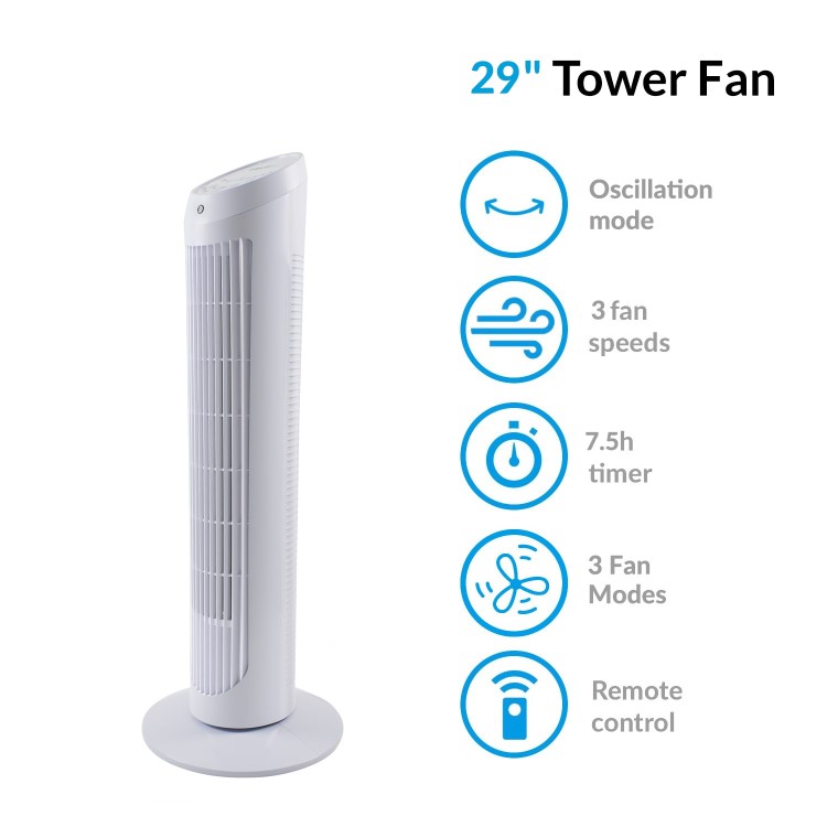 electriQ 29 Inch Oscillating Tower Fan - White