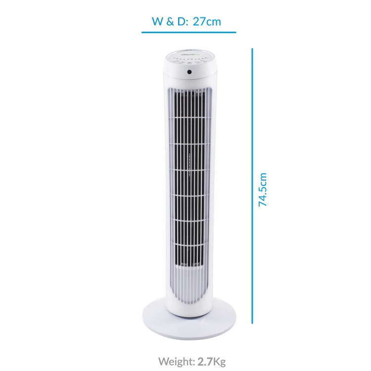 electriQ 29 Inch Oscillating Tower Fan - White