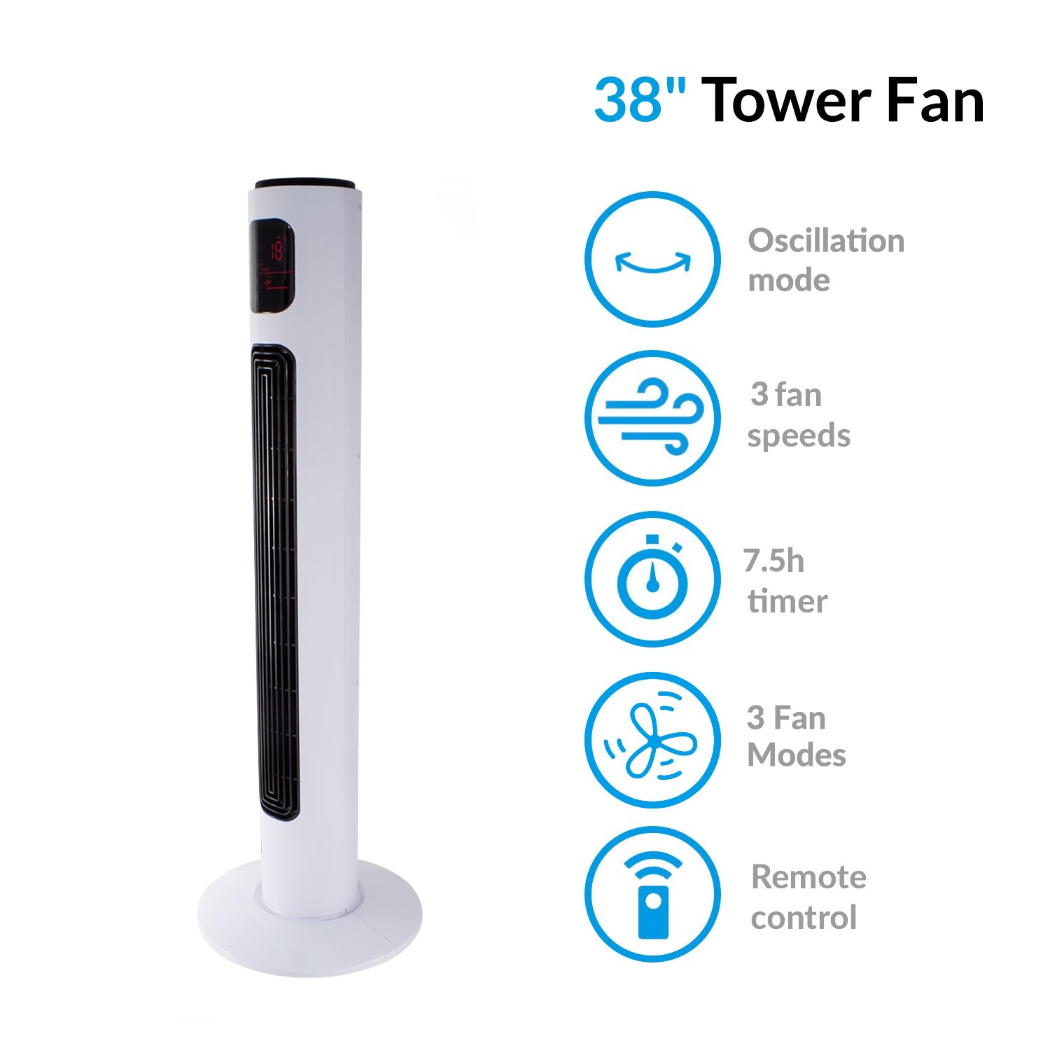 Electriq 38 Inch Tower Fan With Temperature Display Remote Control 3 Speed Settings Timer Oscillation Functions Tf38osct12trw Appliances Direct Electriq 38 Inch Tower Fan With Temperature Display Remote Control 3 Speed Settings Timer Oscillation Functions Tf38osct12trw Appliances Direct