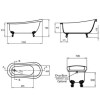 Winstanley Traditional Slipper Style Freestanding Bath with Ball &amp; Claw Feet - 1550 x 720 x 770mm