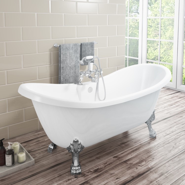 Lostock Traditional Double Ended Slipper Style Freestanding Bath with Lion Feet - 1750 x 730 x 770mm
