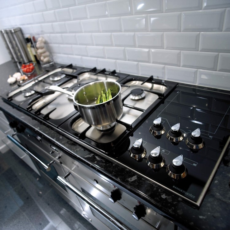 Rangemaster 82090 Toledo Freestyle 120cm Gas Hob With Warming Zone And Gloss Pan Stands - Stainless Steel