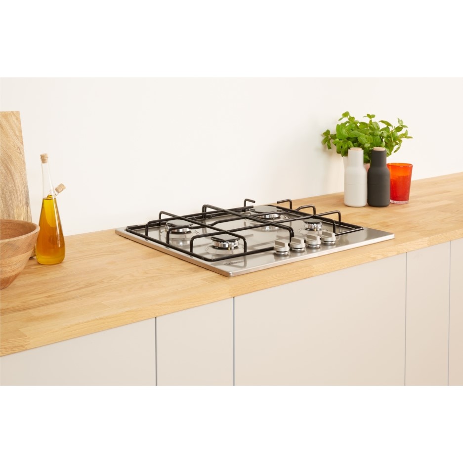 Indesit THA642IXI Aria 59cm Four Burner Gas Hob With Enamel Pan Stands Stainless Steel