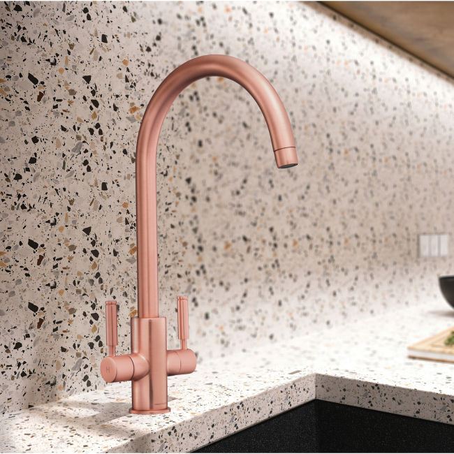Rangmaster Intense Brushed Copper Twin Lever Kitchen Mixer Tap