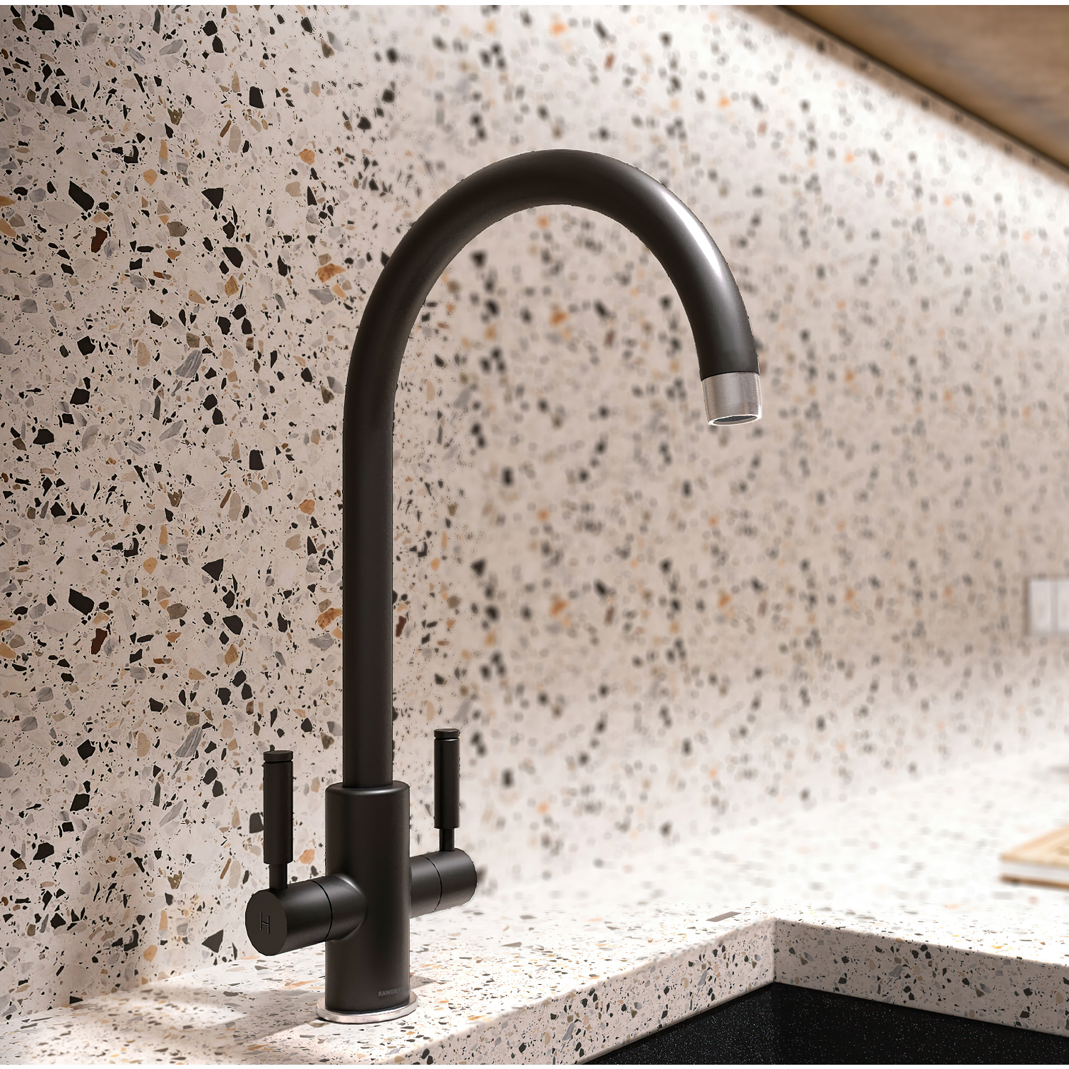 Rangemaster Intense Dual Lever Monobloc Kitchen Mixer Tap - Matt Black
