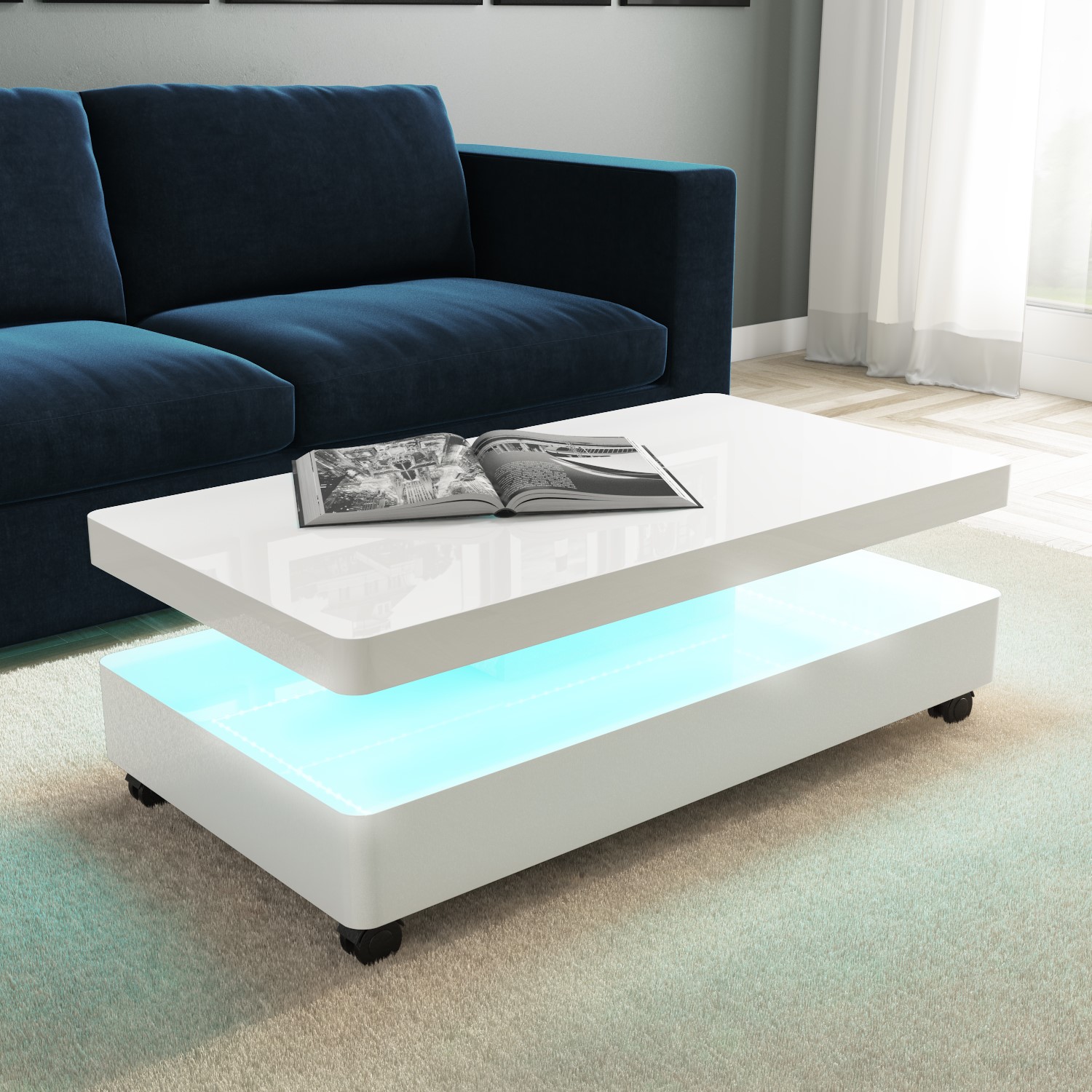 High Gloss White Coffee Table With LED Lighting 5060388562168 eBay