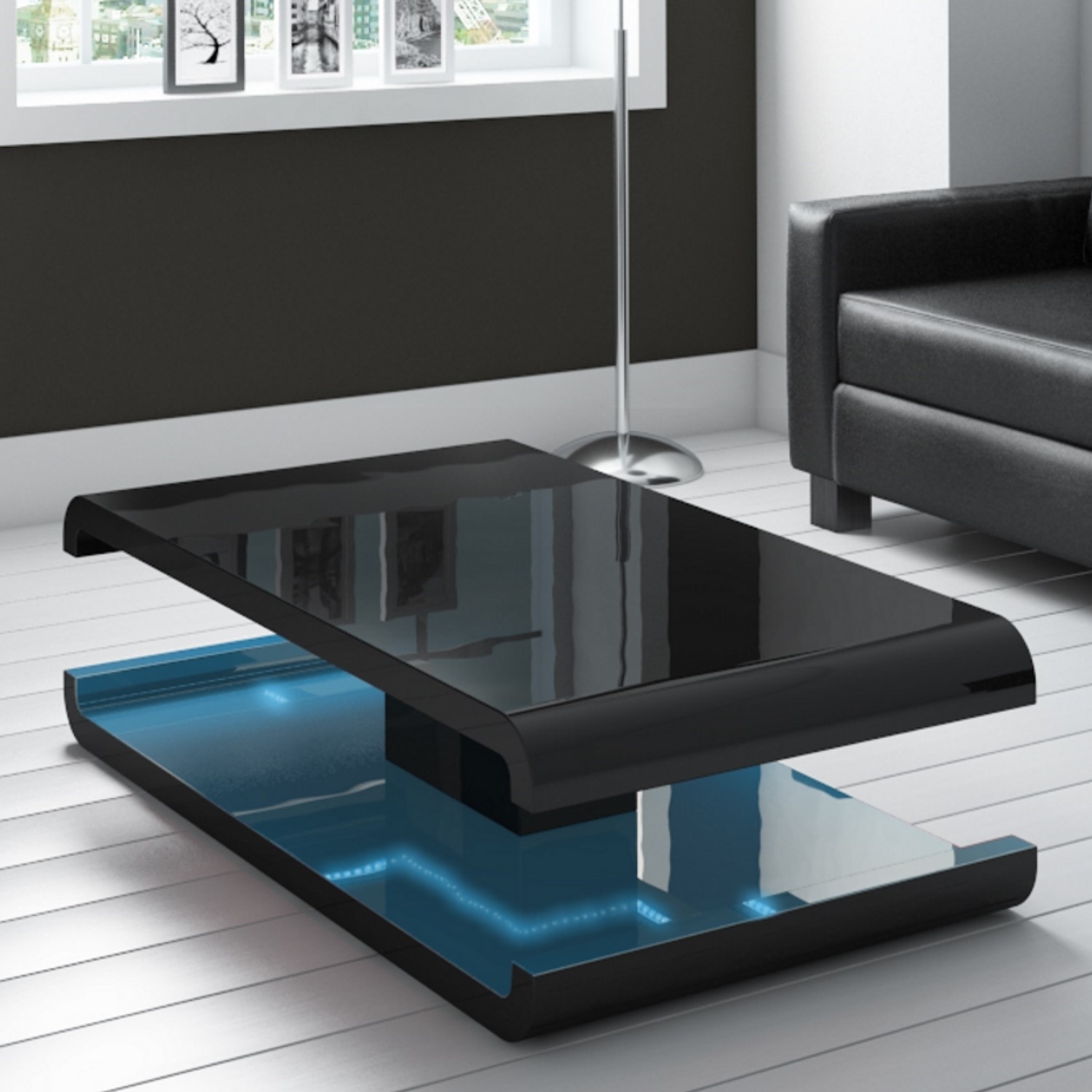 High Gloss Black Coffee Table with LED 