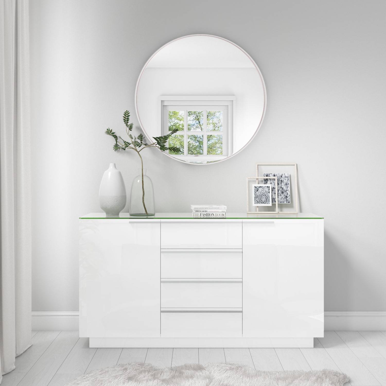 High Gloss Sideboard Storage in White with Glass Top eBay