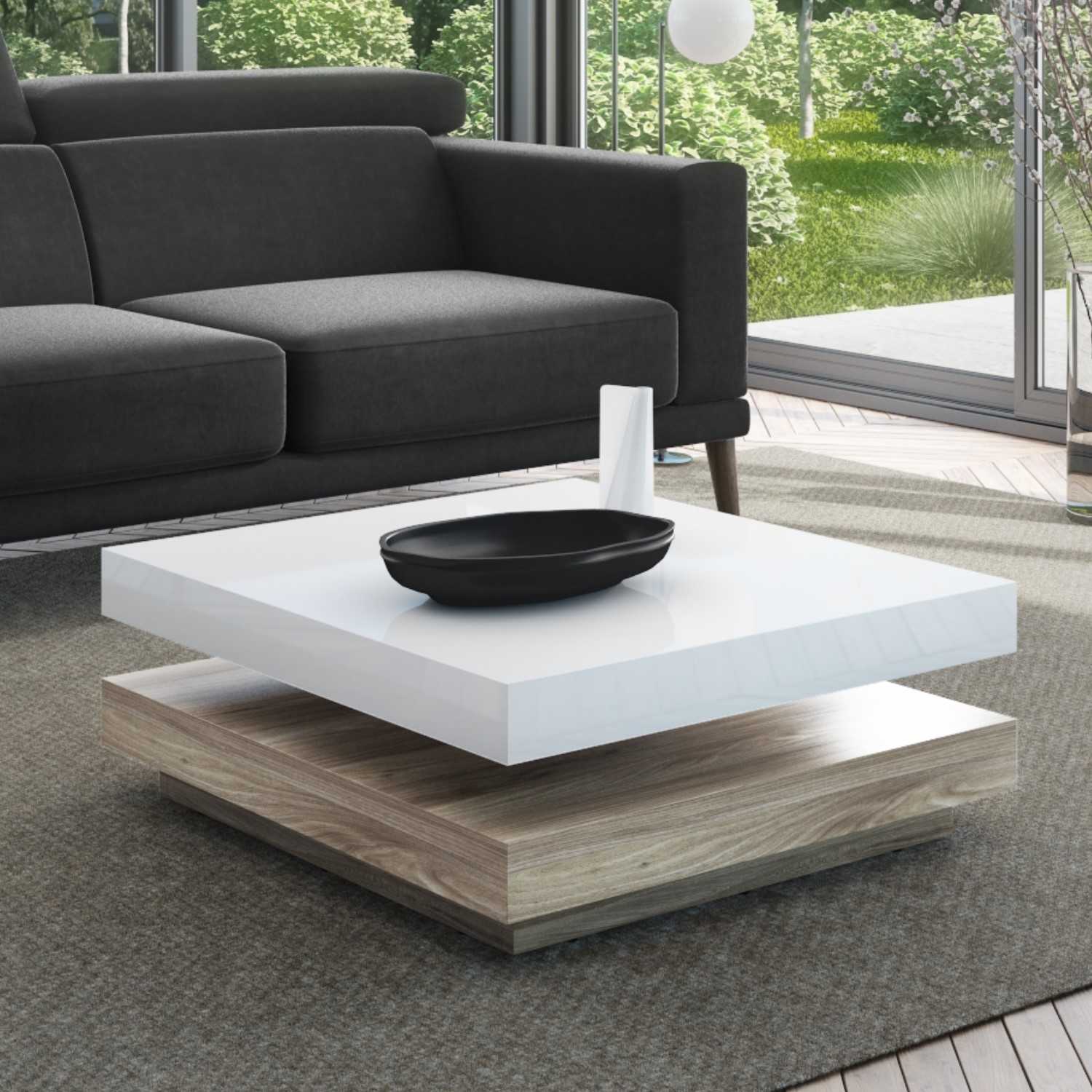 Details About Square Coffee Table In White High Gloss Light Wood Effect Tiff030