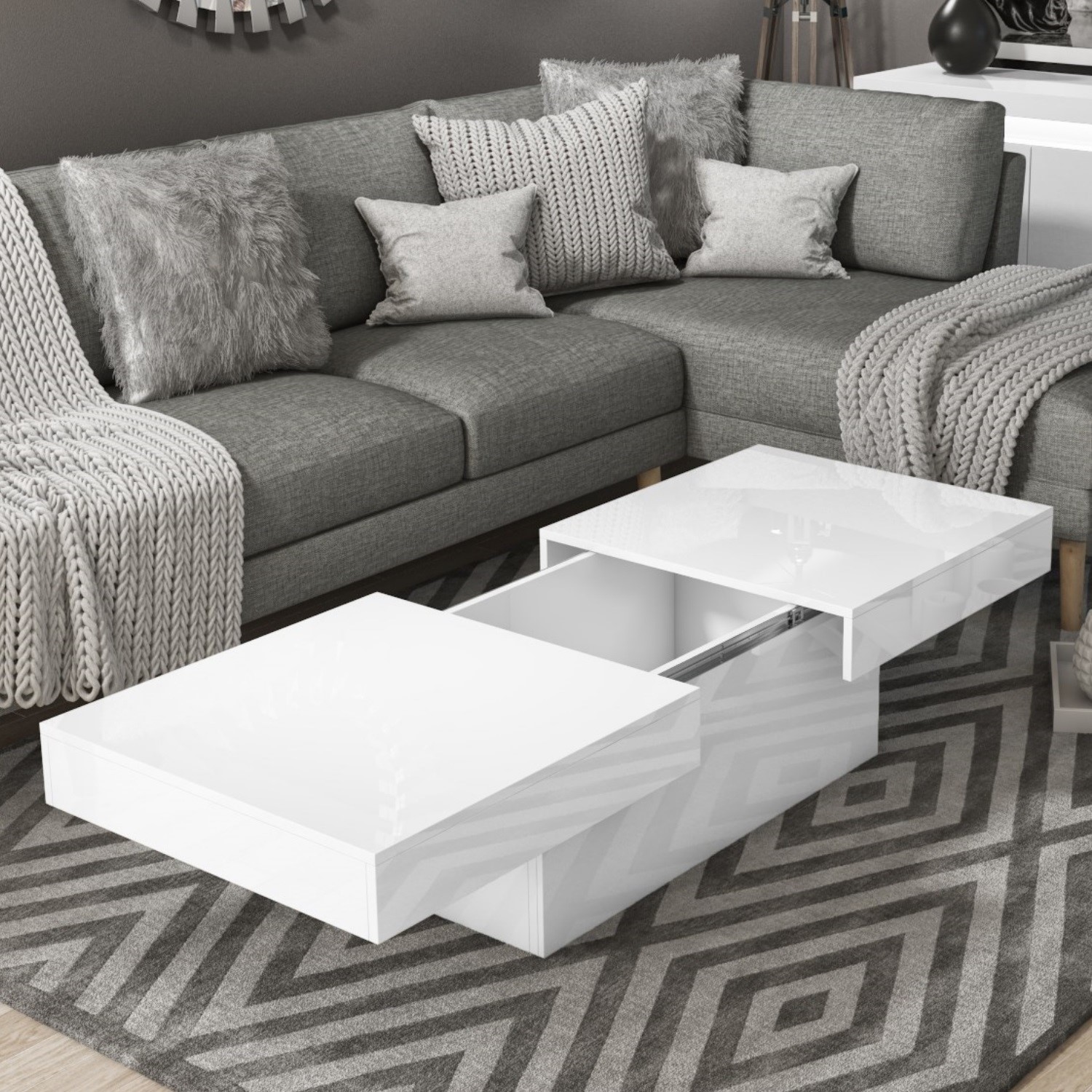 Coffee Table White Gloss / White High Gloss Coffee Table 115 cm : It can be used as a coffee table or as a side table.